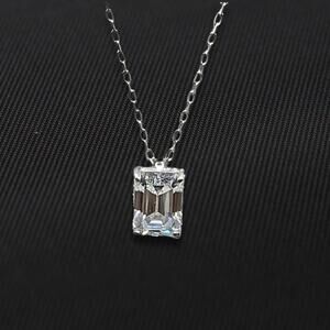 Emerald-Cut Pendant Necklace 1Ct Moissanite Zirconia Accents 925 Sterling Silver